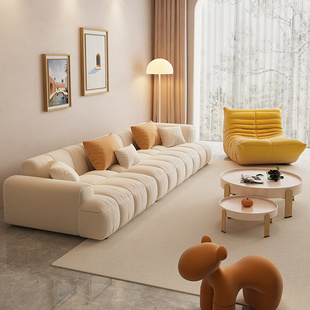 奶油风布艺沙发直排小户型法式客厅北欧约科技猫抓绒布泡芙