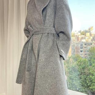 大连东越韩国设计师款立领双面羊绒大衣女中长版灰色高级毛呢外套