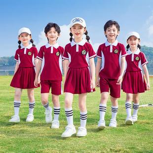 夏季小学生一年级运动学校套红色男女儿童运动班服幼儿园园服套装