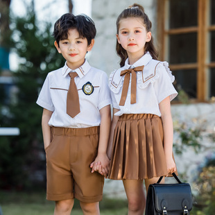 幼儿园园服夏装短袖套装衬衫英伦学院风儿童班服表演服小学生校服