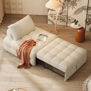 新品日式奶油风泡芙羊羔绒布艺功能沙发床小户型单人可折叠两用豆
