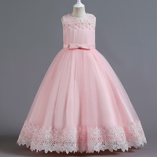 欧美新款童裙儿童礼服花边公主裙女孩高端新生派对钢琴演出连衣裙