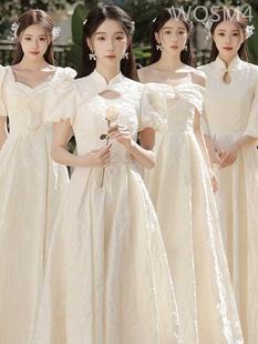 中式伴娘服2024新款冬季高级感小众姐妹团礼服香槟色气质简单大方