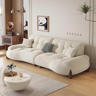 奶油风布艺沙发客厅小户型猫抓布现代简约弧形直排三人位云朵沙发