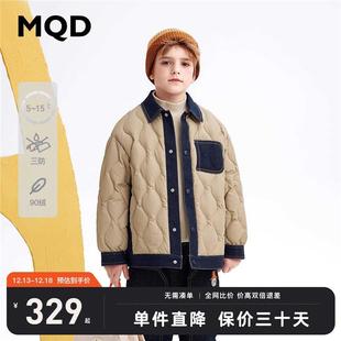 MQD童装男童轻薄衬衫羽绒服2024新款时尚仿牛仔面料外套