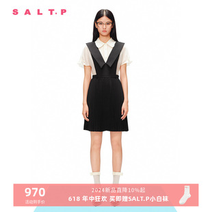 SALT.P可颜2024夏季新款减龄学院风黑色背带裙女百褶裙短款