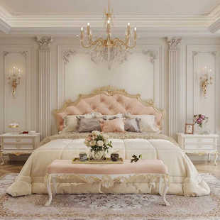 法式轻奢实木床美式公主床现代简约1.8米主卧雕花床双人床婚床