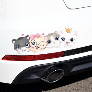 汽车贴纸大长条划痕遮挡遮盖贴画前后保险杠车身贴可爱猫咪装饰贴