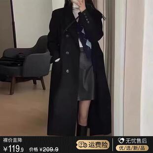 长款黑色呢子大衣女秋冬新款高级感韩系小个子赫本风西装毛呢外套