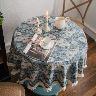 桌布美式轻奢高级感圆形茶几桌布床头柜盖布防尘台布圆桌餐布桌垫