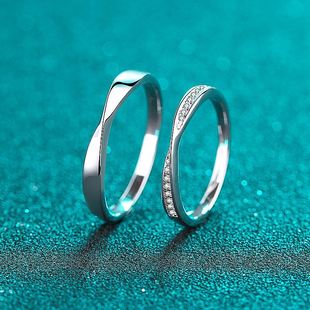 莫比乌斯环S925纯银铂金情侣对戒戒指一对闭口小众设计结婚送女友