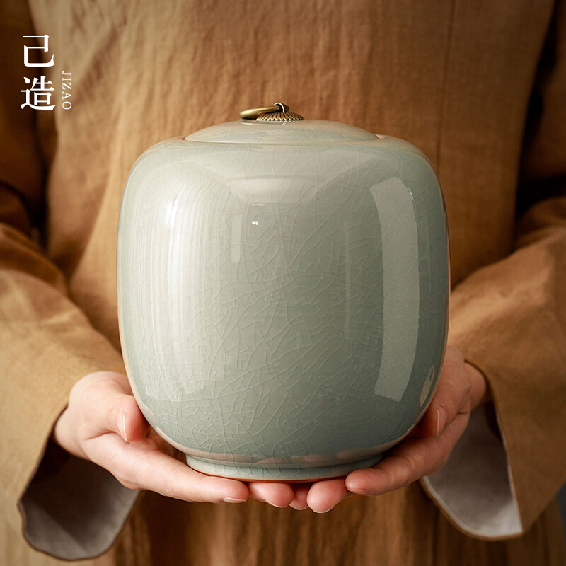 己造 茶叶罐陶瓷密封罐哥窑开片存储普洱绿茶罐大小号一斤装家用