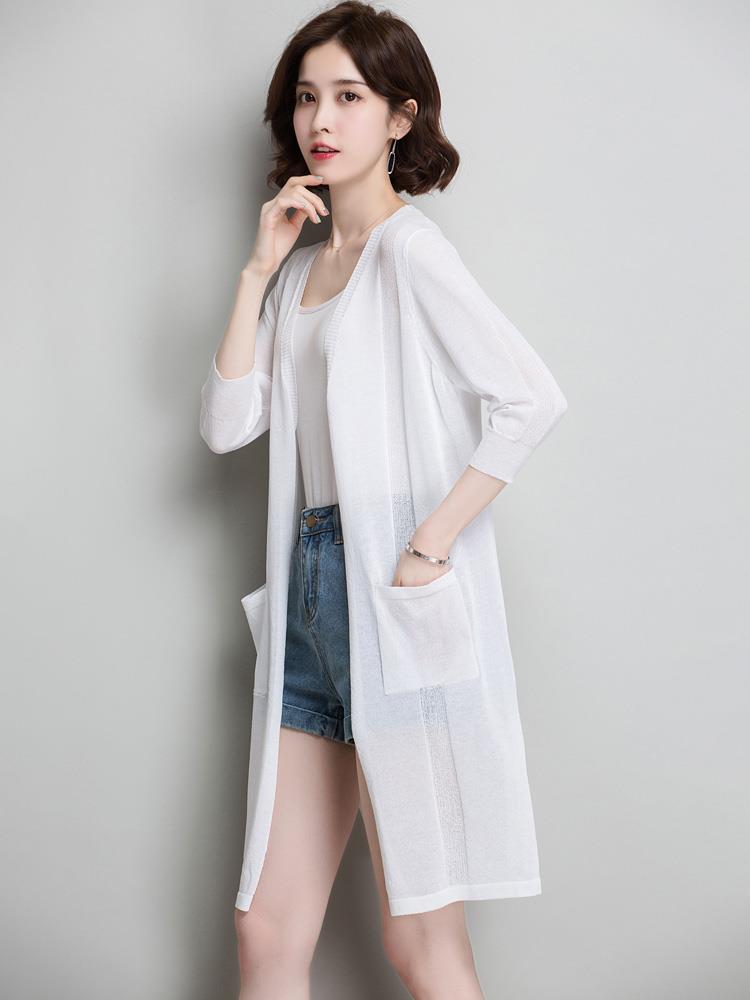 中长款白色防晒衣女士夏装2022新款外搭薄款披肩外披针织开衫外套