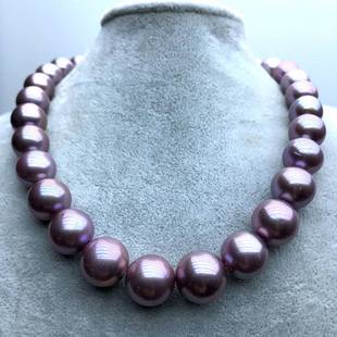 天然爱迪生珍珠项链 妖紫色蓝莓紫12-15mm正圆高强光正品送礼妈妈