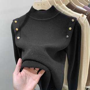 黑色半高领毛衣外穿女秋冬季2024新款套头内搭修身长袖针织打底衫