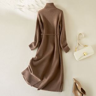 IHIMI海谧高级感针织连衣裙女2023冬季新款高领长裙气质内搭裙子