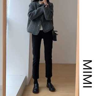 黑色加绒牛仔裤女高腰冬季2024年新款韩版小个子加厚烟管直筒裤子