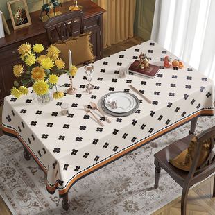 法式复古桌布防水防油免洗家用轻奢高级感长方形小羊皮餐桌布台布
