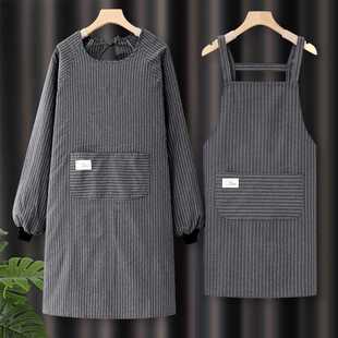 2024新款网红纯棉长袖围裙韩版女家用厨房餐饮专用工作服罩衣围腰