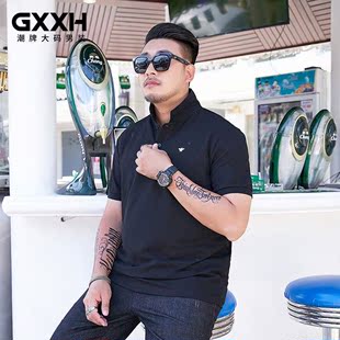 GxxH大码男装潮胖子宽松短袖Polo加肥加大蜜蜂绣花胖人半袖保罗衫