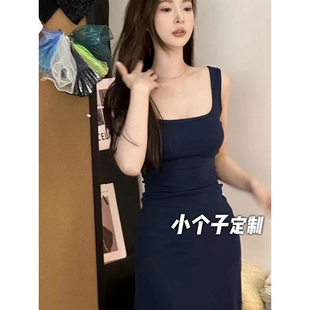 150小矮个子罗棉纹辣妹背心连衣裙女收腰性感吊带裙无袖a字中长裙