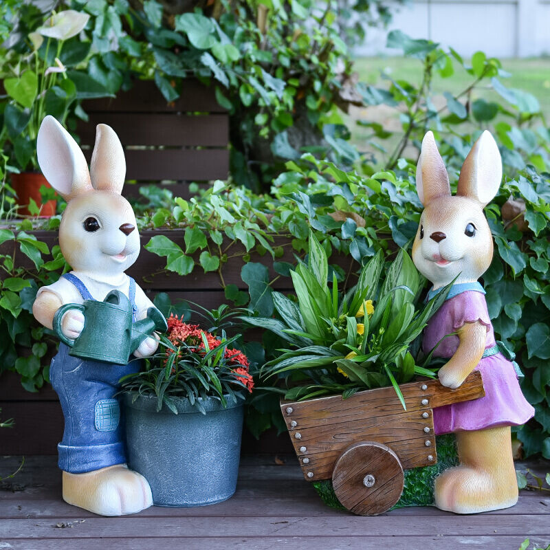 颐铭源创意仿真动物兔子花盆工艺品家居摆件阳台花园装饰景观园艺