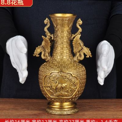 新品全铜双龙花瓶摆件大号铜花瓶家居客厅卧室玄关装饰品乔迁新居