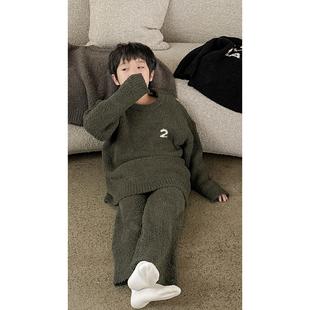 熊猫圆圆儿童睡衣2023新款男童珊瑚绒秋冬季加厚中大童家居服套装