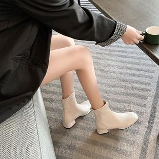 短靴女白色靴子夏薄款2024春秋新款马丁靴粗跟网红百搭瘦瘦靴单靴