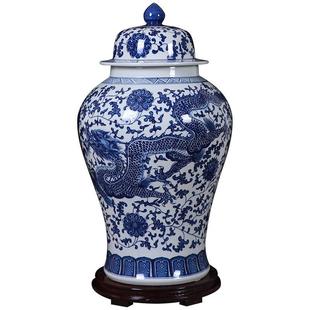 景德镇陶瓷将军罐手绘仿古青花瓷瓶中式落地客厅大号带盖花瓶摆件