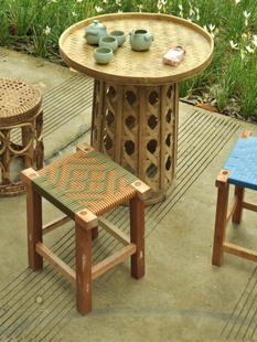 民方工艺结实牢固餐桌凳复古竹编小间凳子茶工制品特色时尚手几凳
