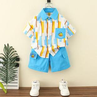 小黄鸭童装男童夏装套装2024新款洋气男宝宝短袖衬衫儿童夏季衣服