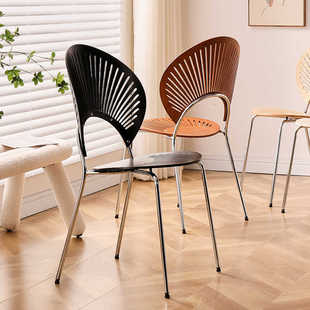 法式复古网红设计师餐桌椅贝壳椅餐椅白色奶油风中古实木扇贝椅子