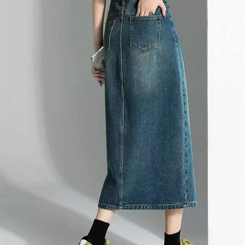 新品Summer Maxi Denim Skirt for Women 2023 Vintage High Wais