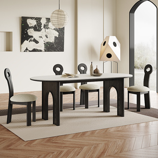 复古实木餐桌长方形设计师款法式中古风饭桌家用轻奢高端岩板餐桌