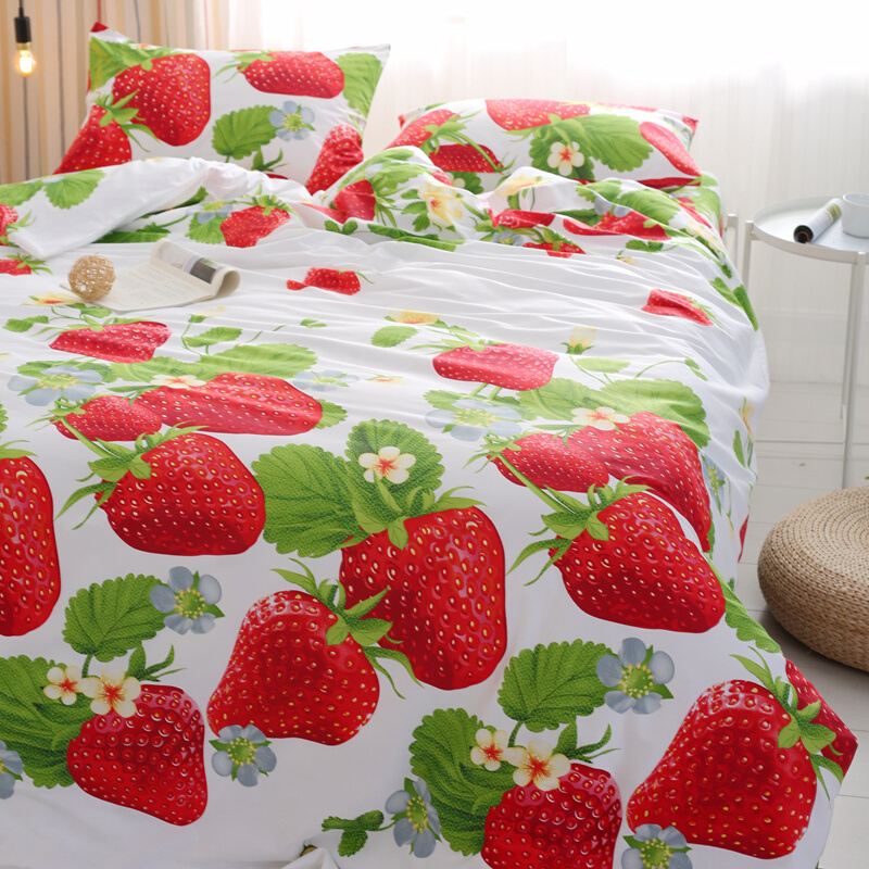 【写实3D图案】大草莓床单被套四件套纯棉全棉床品秋冬加厚网红款
