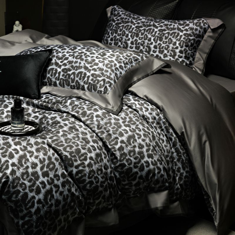 欧美野兽风高端家纺100S澳棉数码印花四件套个性豹纹裸睡床品被套