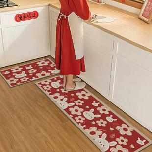 2024新年地垫厨房地毯防水防油免清洗硅藻泥吸水垫红色脚垫可定制