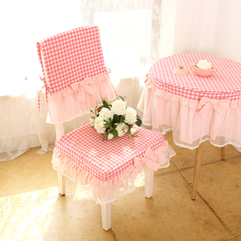 全棉卡卡小镇粉色格子公主蕾丝椅子套椅垫椅套坐垫餐椅垫凳子罩