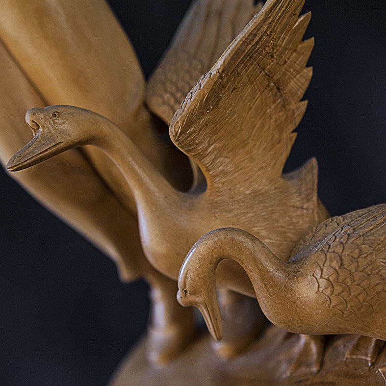 王笃纯黄杨木雕《放鹅》20140301