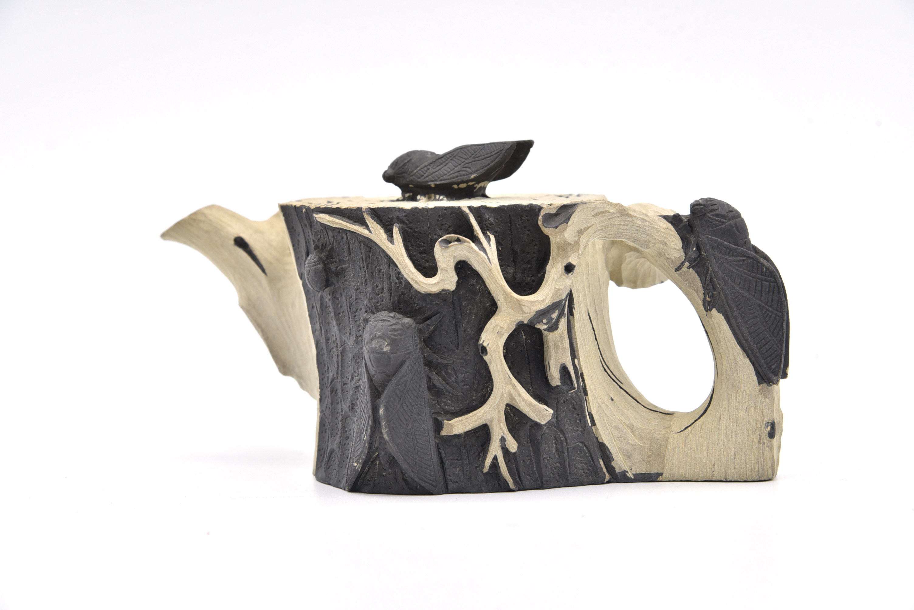 藏书澄泥石雕一鸣惊人茶壶