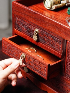 实木收纳盒古典中式红木饰品首饰盒多层带抽屉桌面杂物茶叶纸巾盒
