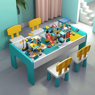 儿童积木桌子多功能大颗粒男孩女孩益智拼装玩具桌实木太空沙盘桌