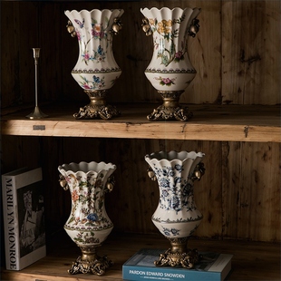 美式陶瓷高端花瓶复古青花瓷欧式客厅装饰插花轻奢中式高级摆件