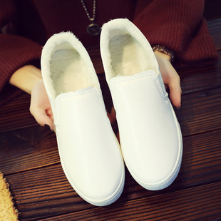 鞋子女秋冬护士鞋白色软底上班不累脚加绒一脚蹬二棉鞋工作小白鞋