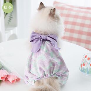 猫咪碎花吊带夏季薄款布偶缅因蓝猫宠物猫猫四脚衣服春秋款防掉毛