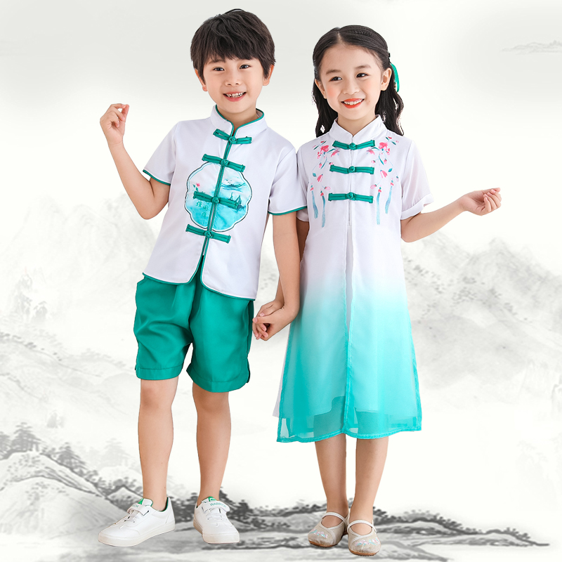 幼儿园园服唐装中小学生校服套装夏中国风班服毕业服装儿童合唱服