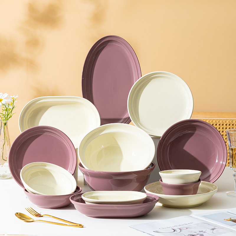 法式餐具碗碟组合陶瓷饭碗家用高颜值盘子菜盘鱼盘面碗汤碗西餐盘