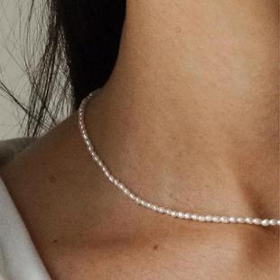 925银不规则天然淡水小珍珠短复古法式小众设计锁骨链choker项链