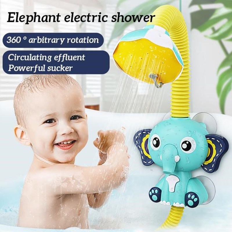 极速Suction Cup Baby Shower Head Electric Elephant Water Spr